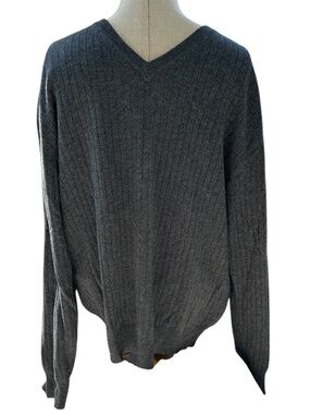 Ralph Lauren Purple Label Collection 100% Cashmere gray  v-neck sweater L ITALY